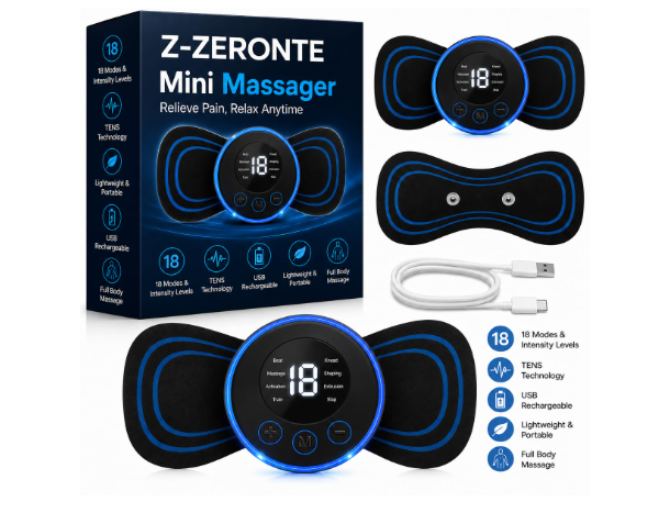 Mini Massager for Pain Relief, Portable Electric Body Massager Machine, EMS Muscle Stimulator,Butterfly Back Neck Shoulder Massager for Body Pain Relief,Compact Travel Massager (Blue, Medium)