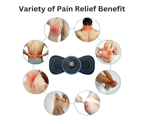 Mini Massager for Pain Relief, Portable Electric Body Massager Machine, EMS Muscle Stimulator,Butterfly Back Neck Shoulder Massager for Body Pain Relief,Compact Travel Massager (Blue, Medium)