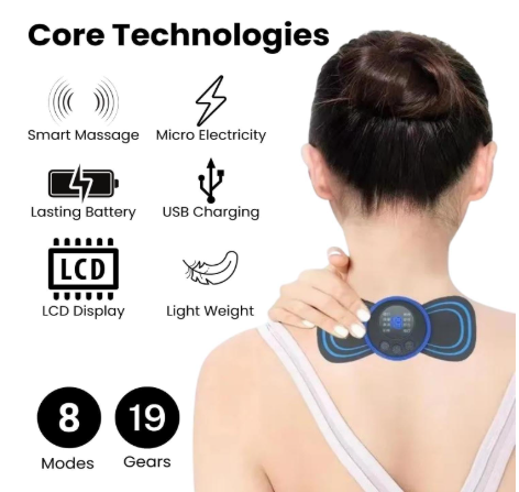 Mini Massager for Pain Relief, Portable Electric Body Massager Machine, EMS Muscle Stimulator,Butterfly Back Neck Shoulder Massager for Body Pain Relief,Compact Travel Massager (Blue, Medium)
