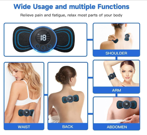 Mini Massager for Pain Relief, Portable Electric Body Massager Machine, EMS Muscle Stimulator,Butterfly Back Neck Shoulder Massager for Body Pain Relief,Compact Travel Massager (Blue, Medium)