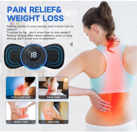 Mini Massager for Pain Relief, Portable Electric Body Massager Machine, EMS Muscle Stimulator,Butterfly Back Neck Shoulder Massager for Body Pain Relief,Compact Travel Massager (Blue, Medium)
